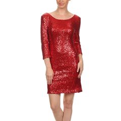Red Sequin Scoop Neck Dress