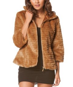 Brown Faux Fur Zip-Up Jacket
