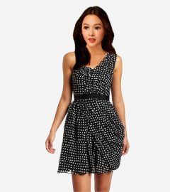 Black Polka Dot One-Shoulder Cocktail Dress