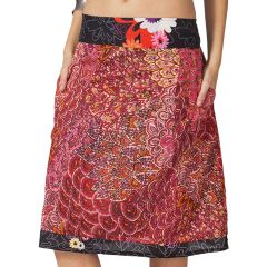 Red & Black Floral Midi Skirt