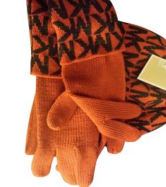 Women Men's Orange & White Hat & Gloves Set