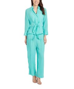 Turquoise Sheer Tie Detail Button-Up
