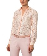 Powder Rose Women Lace Button-Up Blouse