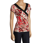 Red Scarf Print Surplice Top